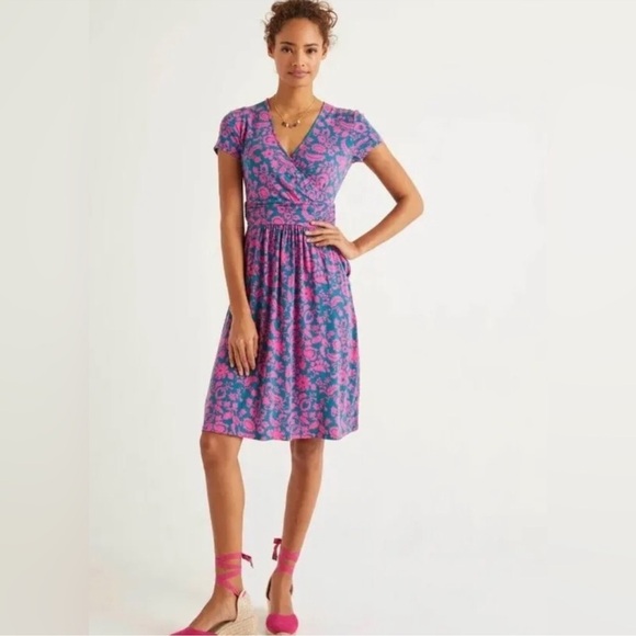 Boden Dresses & Skirts - Boden Lola Wrap Jersey Dress Pink Navy Blue Floral Size 12P